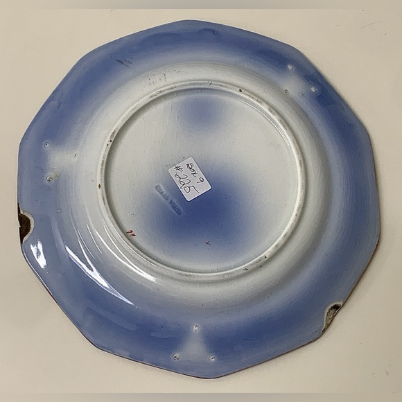 19th Century Gaudy Ironstone 10 Sided Flow Blue "Pearl White" Impressed Plate - Picture 11 of 13